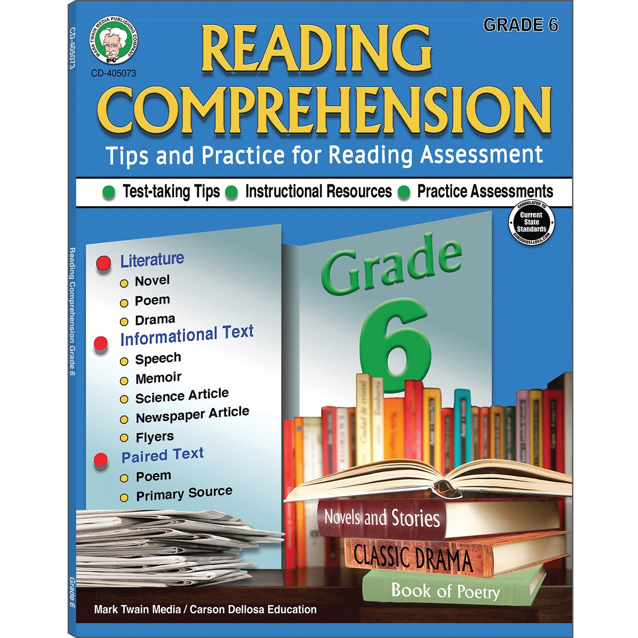 Grade 6 Reading Comprehension Workbook—Literature, Novels, Poetry, Science and Newspaper Articles, Speeches, and Memoirs With Reading Assessment Practice, ELA for Homeschool or Classroom (64 pgs)